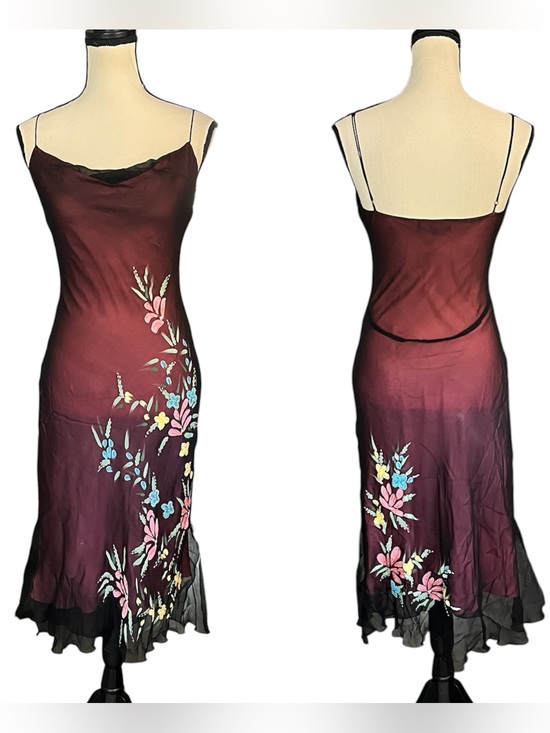 Betsey Johnson Dresses & Skirts - Vintage Betsey Johnson New York Silk Sheer Mesh Painted Beaded Floral Slip Dress